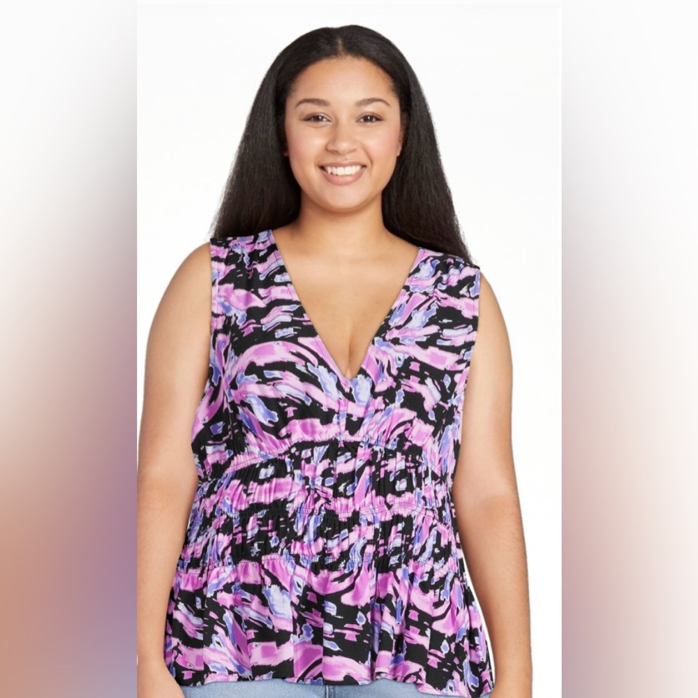 Sofia Jeans by Sofia Vergara Sleeveless Purple and Black Peplum Top NWT Size L